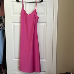 Pink satin midi dress